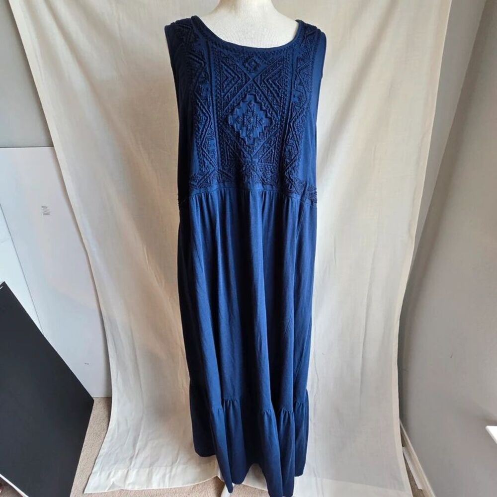 Mododoc Navy Blue Embroidered Tiered Maxi Dress XL